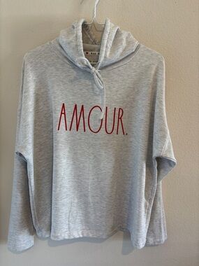 Rae Dunn Gray Hoodie with Red 'Amour' detailing on front